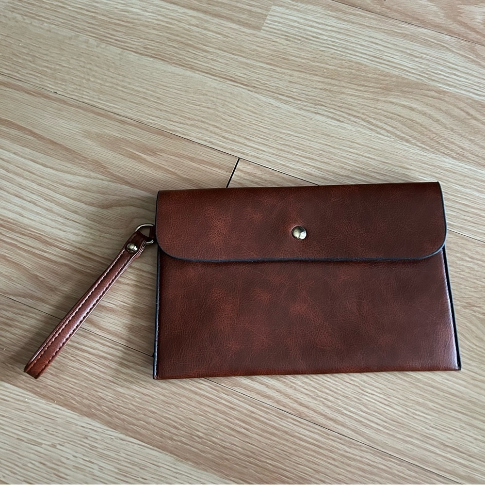 Brown Leather Snap Clutch Wristlet